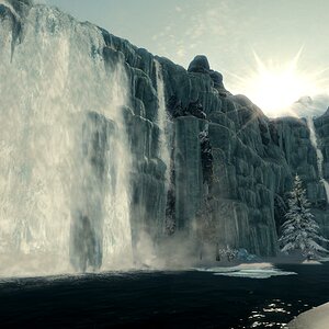 Frozen Falls with Sun
