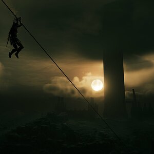 Ziplining in the shadow of Tartarus Tower
