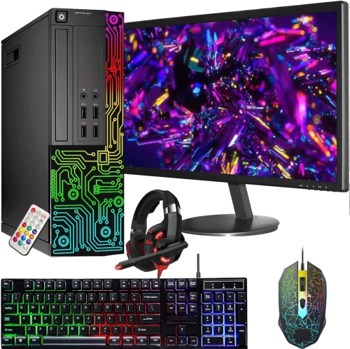 Dell OptiPlex Desktop RGB Computer PC, Intel Core i7 Processor, 16GB, 512GB SSD, 24 Inch HDMI Monitor, RGB Keyboard Mouse and Headset, WiFi, Win 10 Pro-Refurbished Excellent